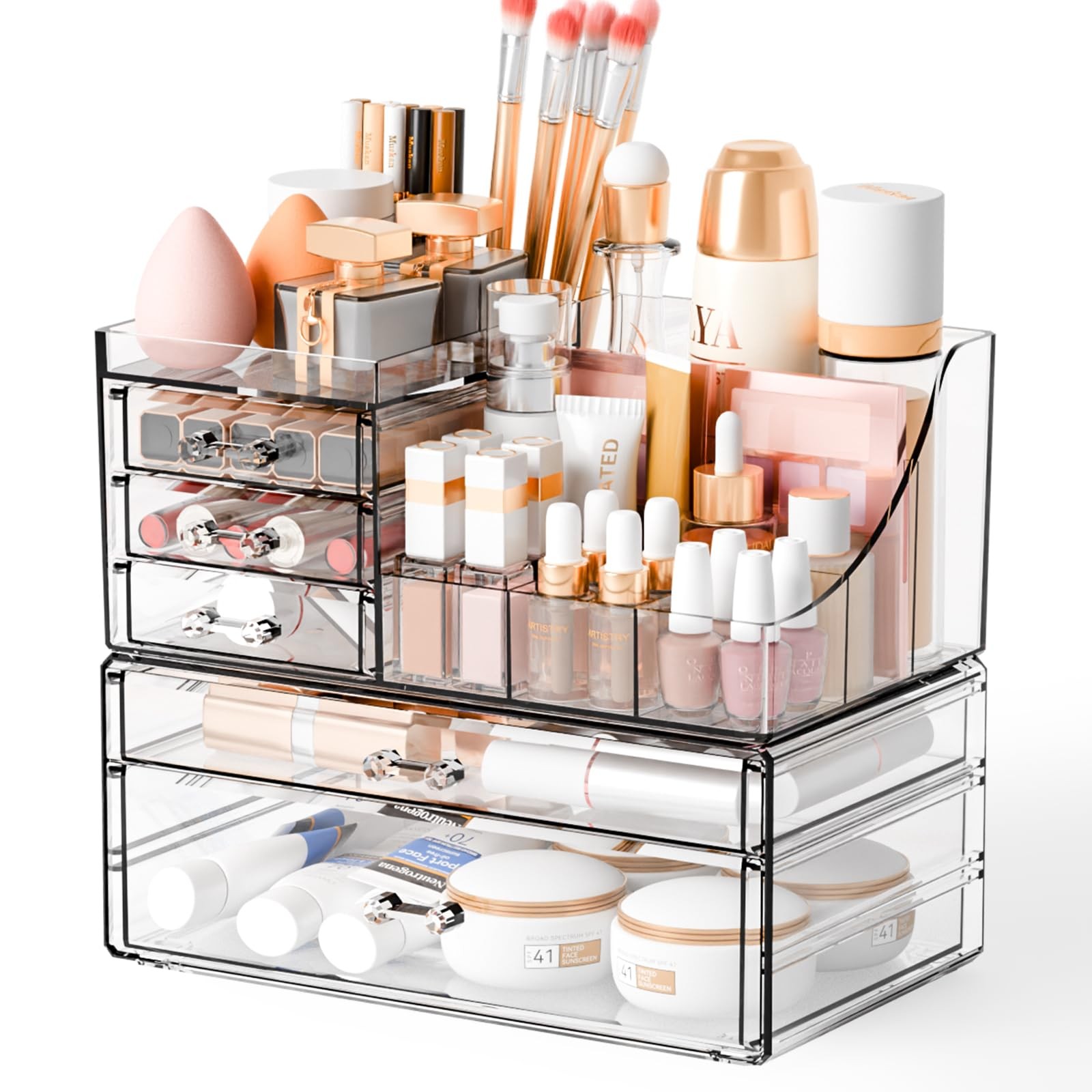 Yieach 2 Pack Clear Makeup Organizer Countertop for Dresser,Vanity and