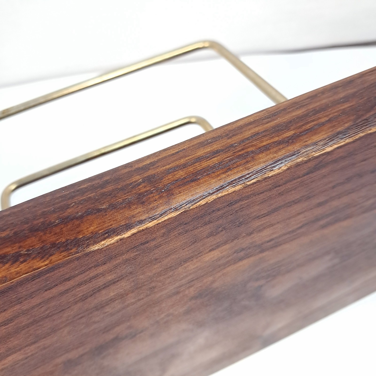 Vintage wood brass rail Desk Organizer Valet Tray office stationary mail paper