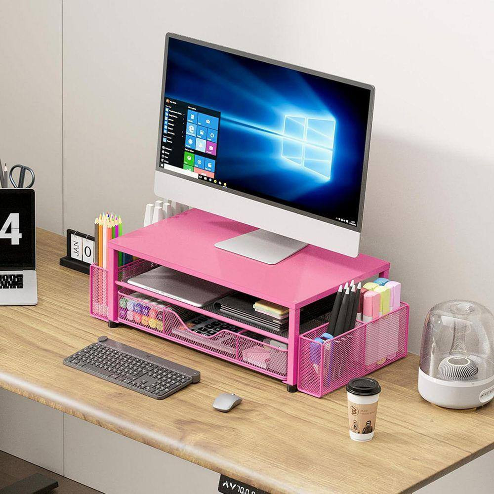 Red 15.5 In. X 6.3 In. Metal Modern Desk Organizers with Drawer and 2 Pen Holder