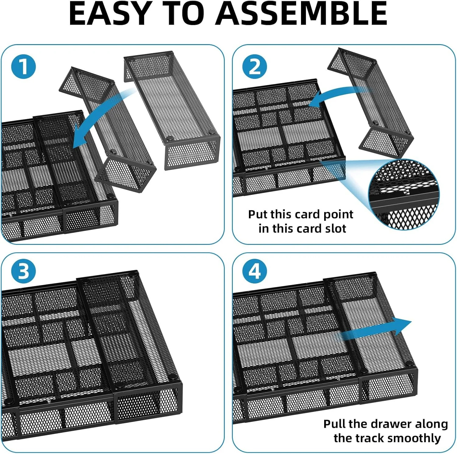 Marbrasse Expandable Desk Drawer Organizer, Mesh Drawer Organizer Tray with 10 A