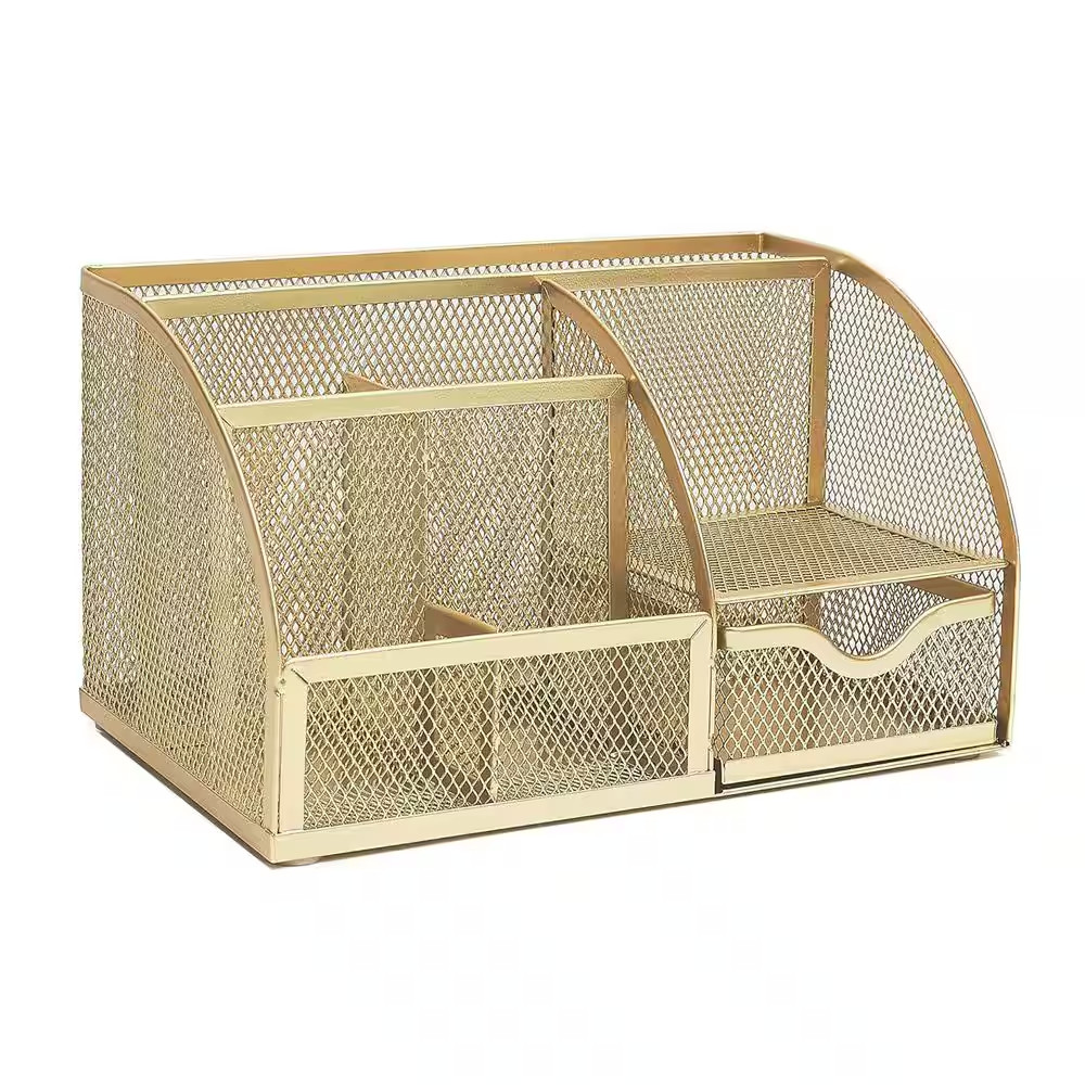 Gold 8.8 In. X 5 In. Metal Modern Desk Organizer