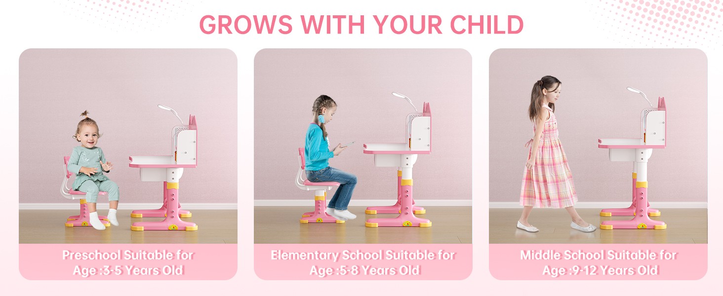 Kids Desk and Chair Set, Height Adjustable Child’s School Study Writing