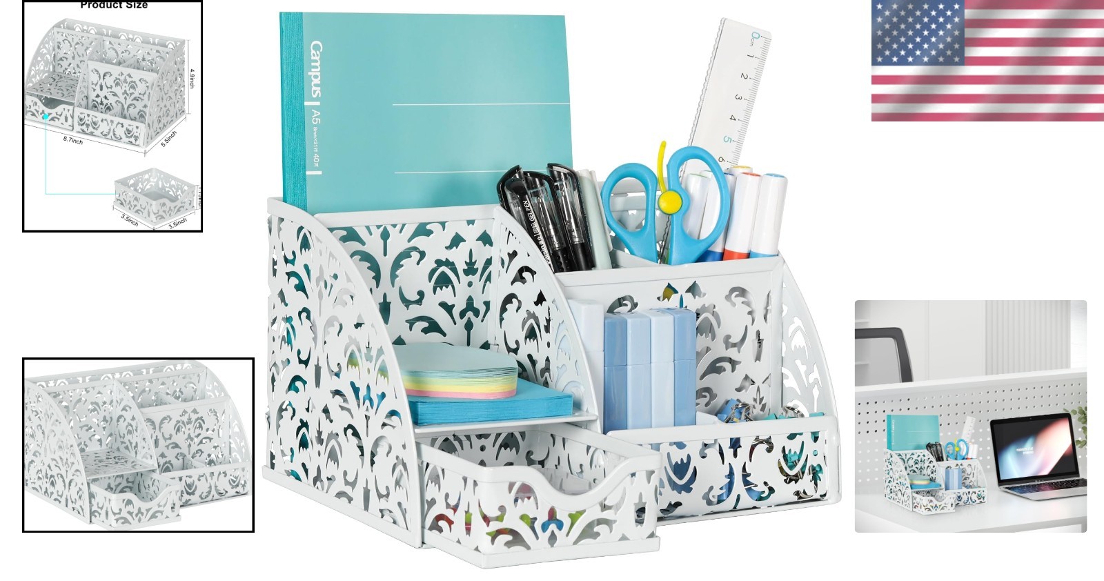Versatile Desktop Organizer with Sliding Drawer & 6 Compartments for Elegance