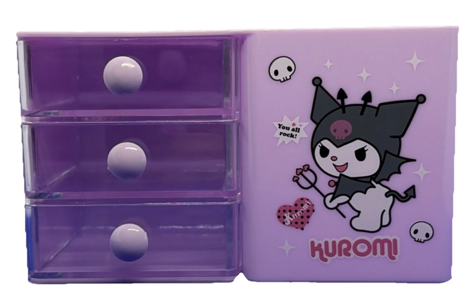 Sanrio Kuromi Desktop Organizer Plastic 3 Drawers Purple Stationery Holder
