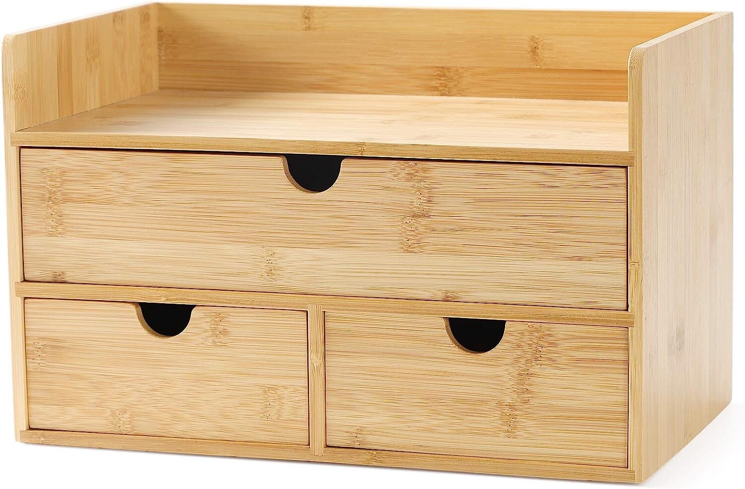 Bamboo Desk Organizer: 3 Drawer with Shelf – Eco-friendly – No Assembly Required