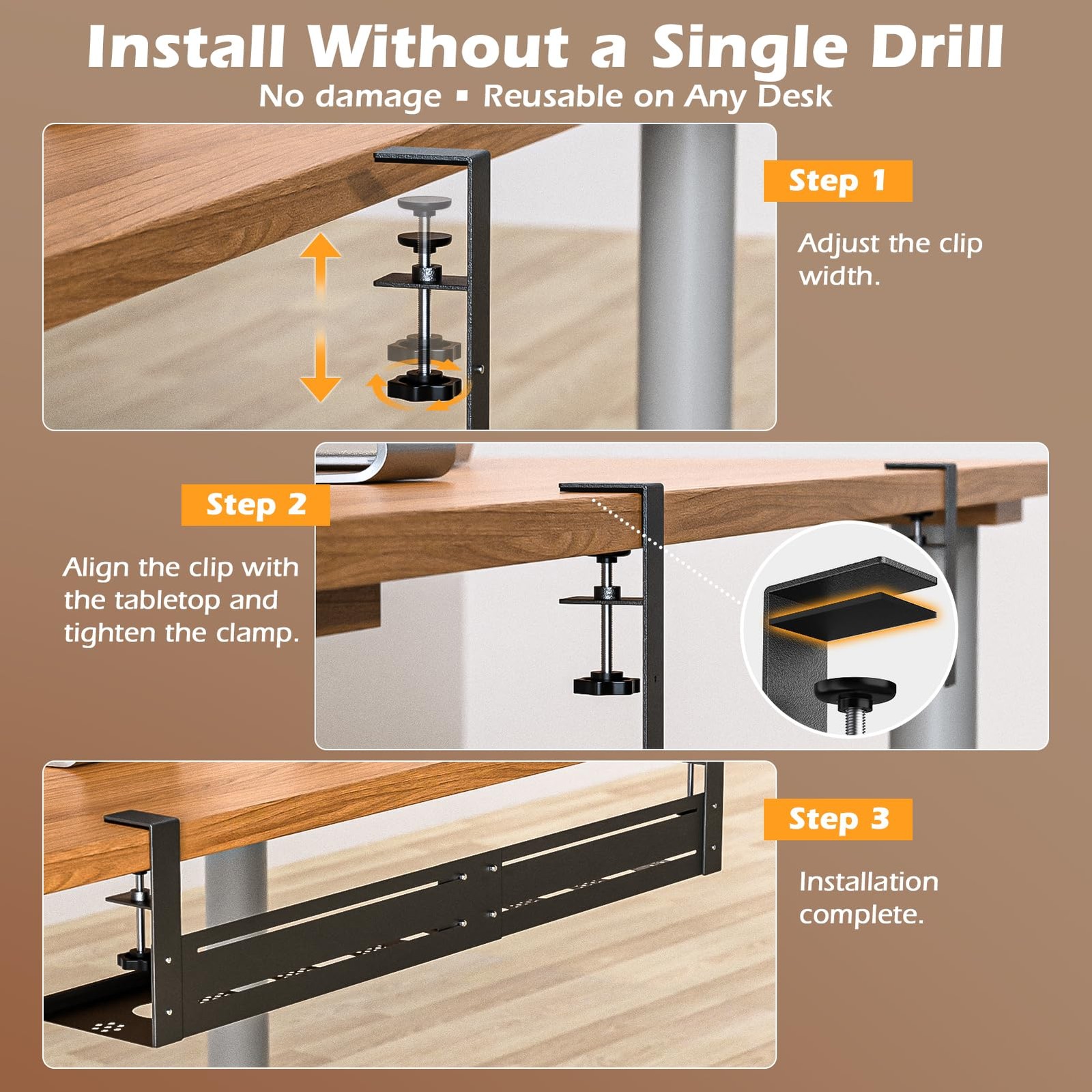 Strifuture Under Desk Cable Management Tray – 18-29in 18-29 inches, Black