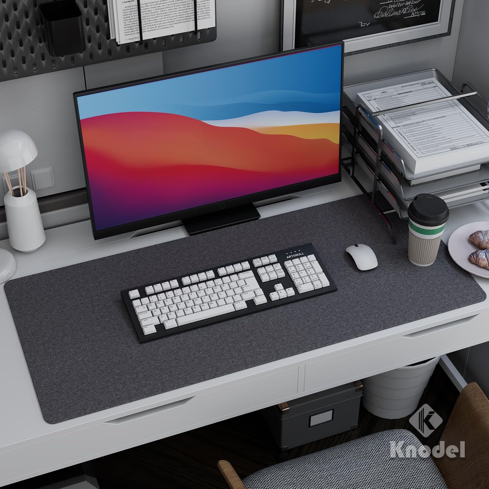 K KNODEL Felt Desk Mat, Large Pad Protector, 35.4″ x 15.7″, Dark Gray
