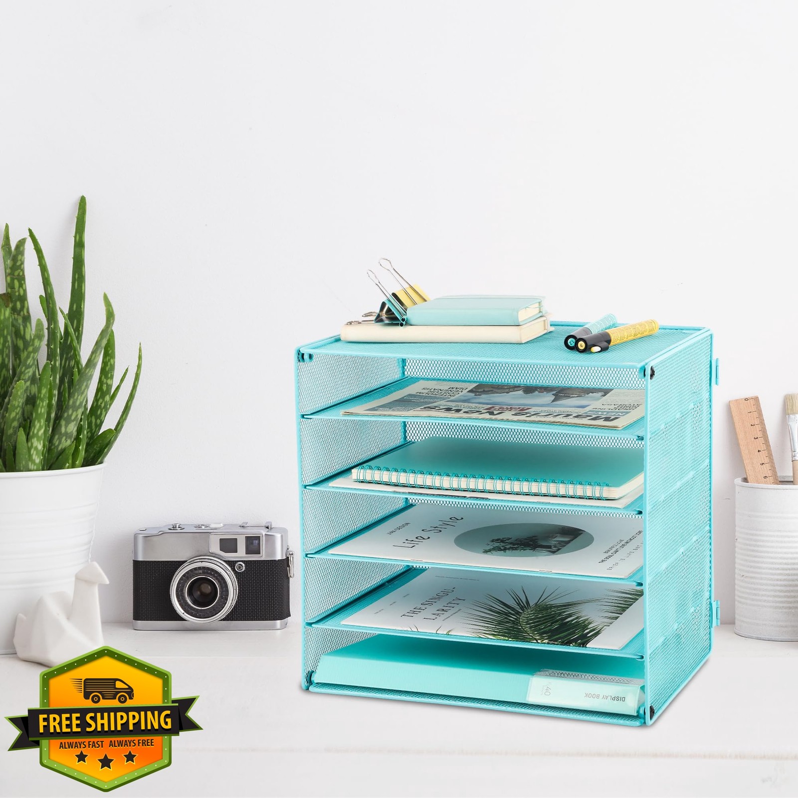 EASEPRES 5 Tier Desk Organizer Tray Blue