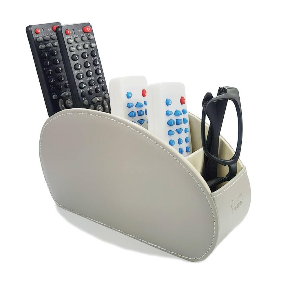 Remote Control Holder Organizer Leather Cases TV Remote 5 Compartments Grey