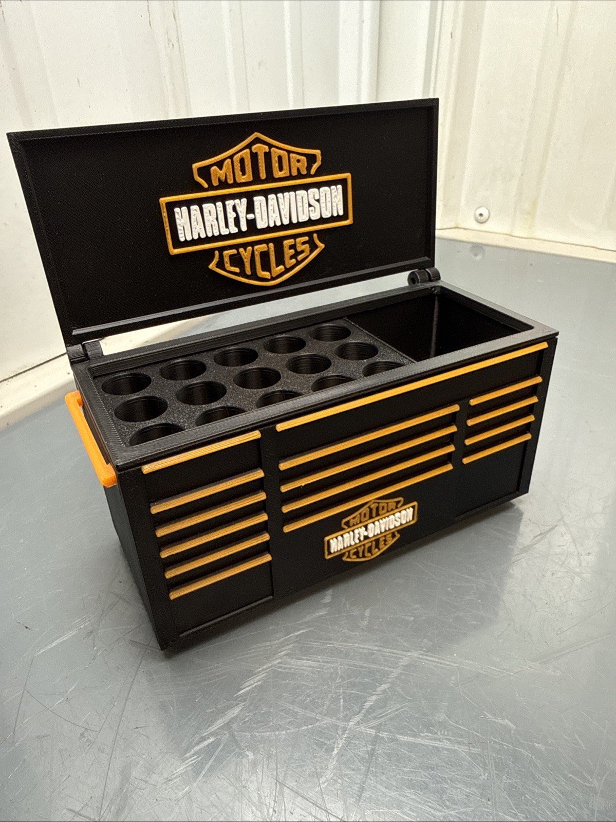 Harley Davidson Tool Box Pen Holder Garage Desk Organizer Man Cave Decor Gift