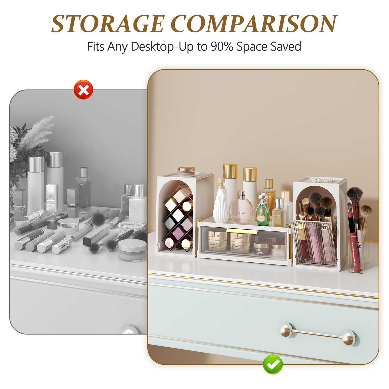 FOLLOWIN Compact Makeup Organizer Set, Lipstick Holder White & Transparent