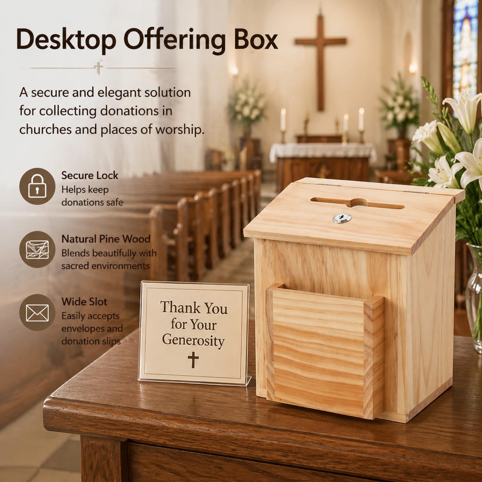 ZENFUN Wooden Suggestion Box with 50 Free 8.6″ x 6.8″ x 10″ inches, Brown