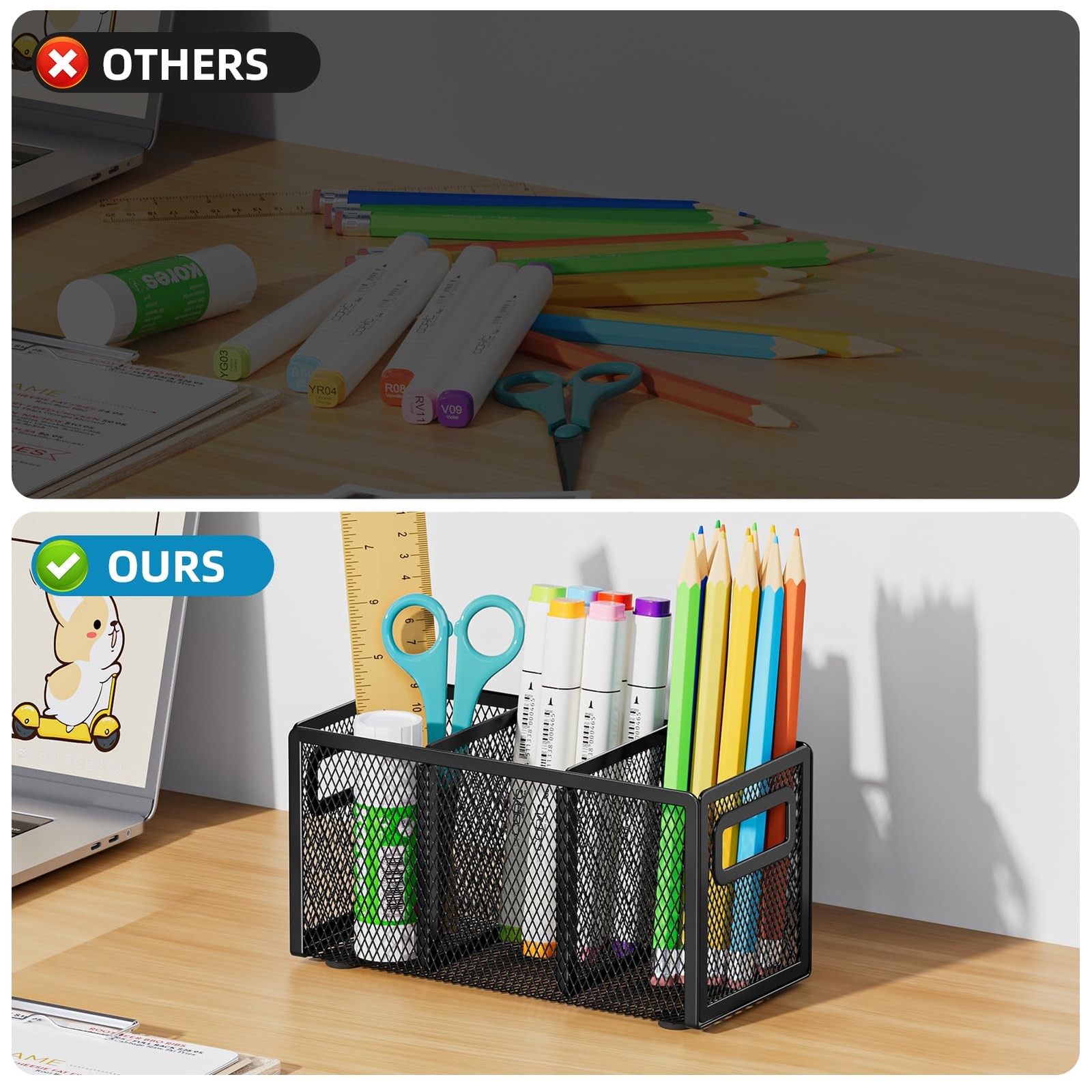 Marbrasse Mesh Pen Holder for Desk,Pencil Desk Organizer 3 Black