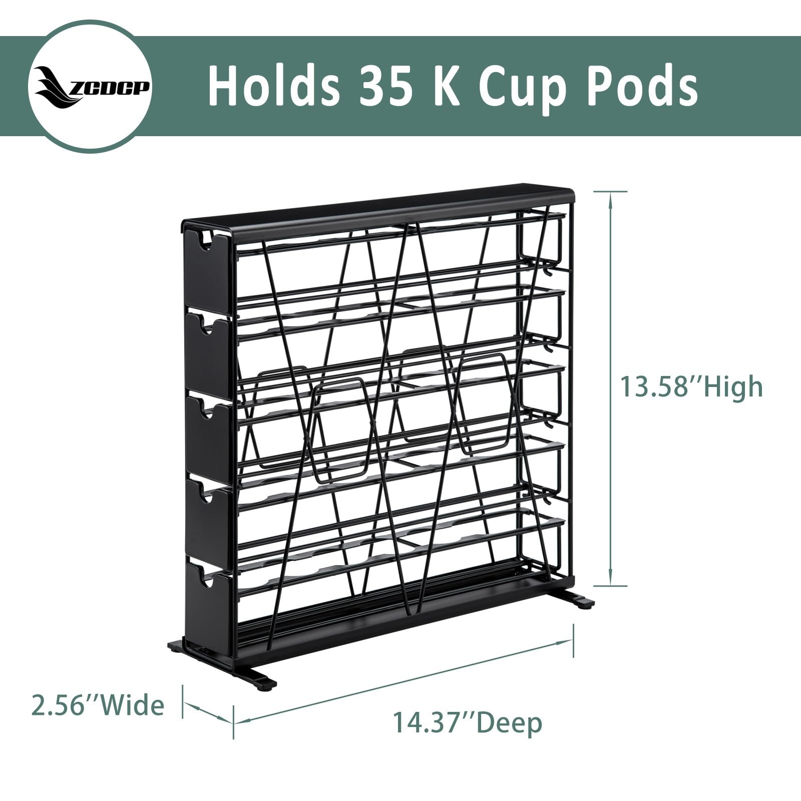 ZCDCP for K Cup Coffee Pod Holder, K 13.5 x 3.3 x 16.1 inches, black