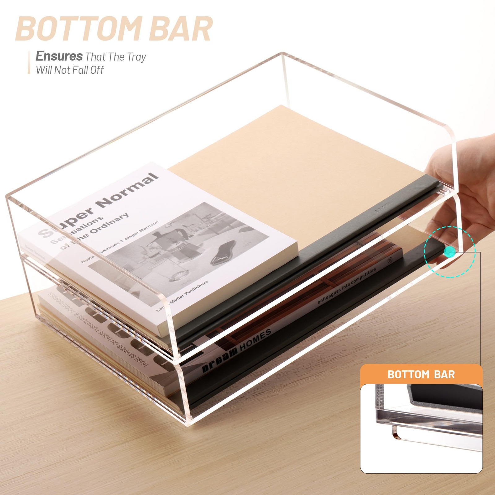 Acrylic Paper Tray Organizer, 2 Pack Stackable Desk File Holder