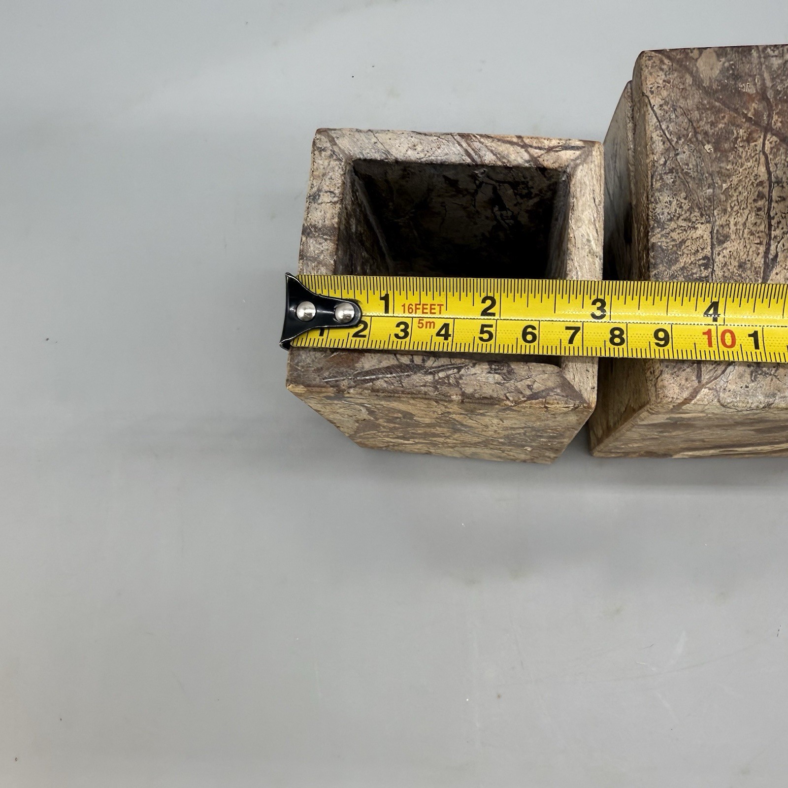 Vtg Marble Rectangle Pen Holder Trinket Box Set Brown Desktop Organizer
