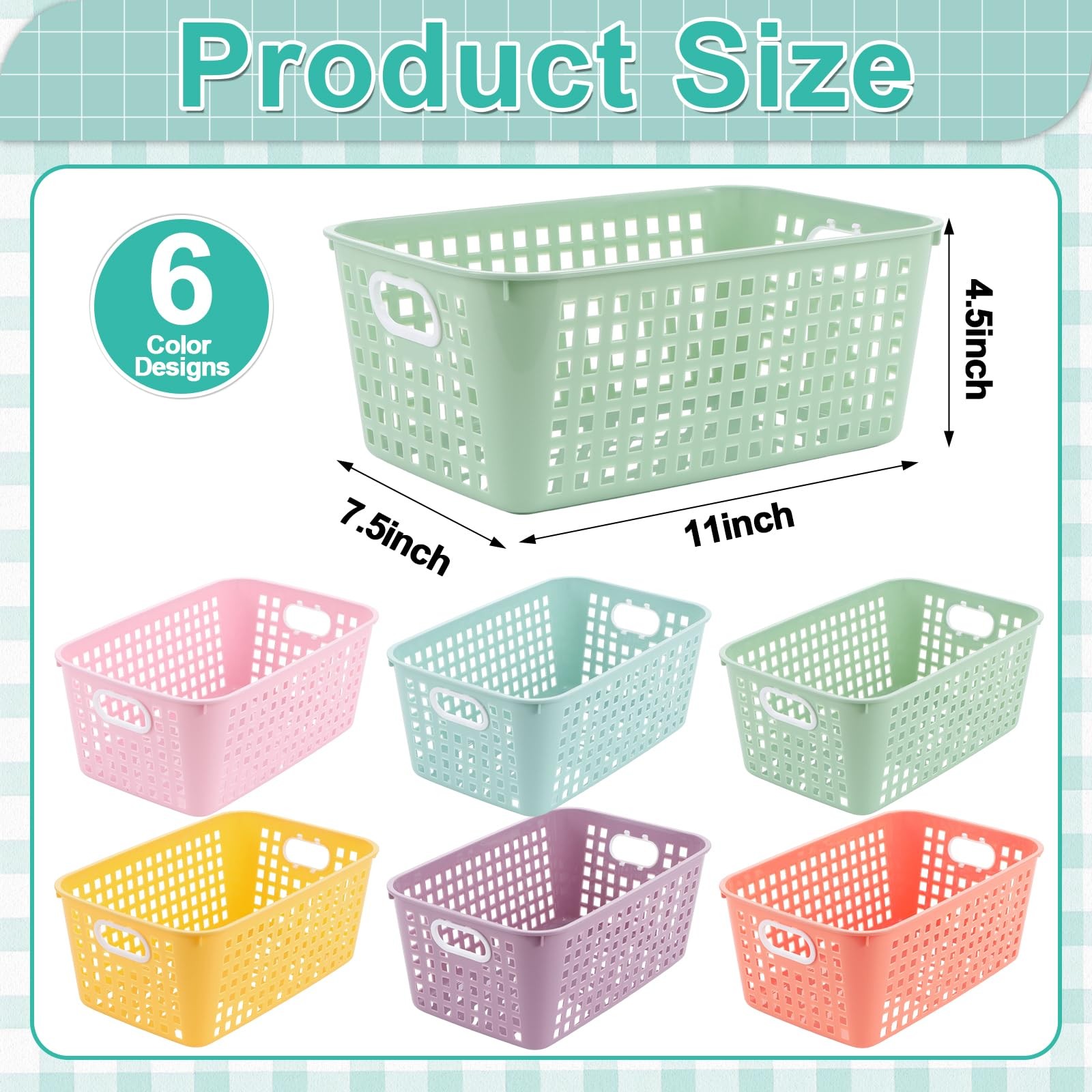6 Pack Medium Plastic Book Baskets 11 × 7.5 × 4.5 inches Classroom Storage Ba…