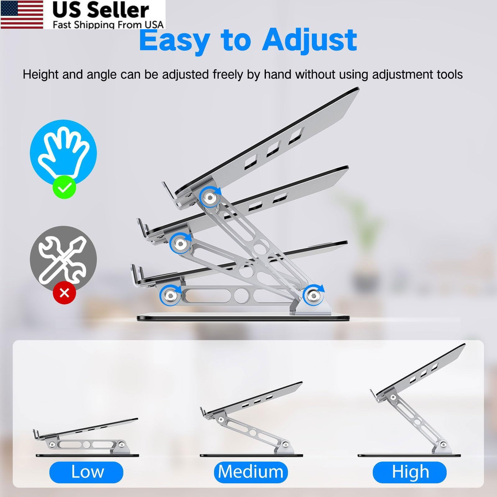 Gogoonike Laptop Stand for Desk, Adjustable Riser, Metal Foldable…