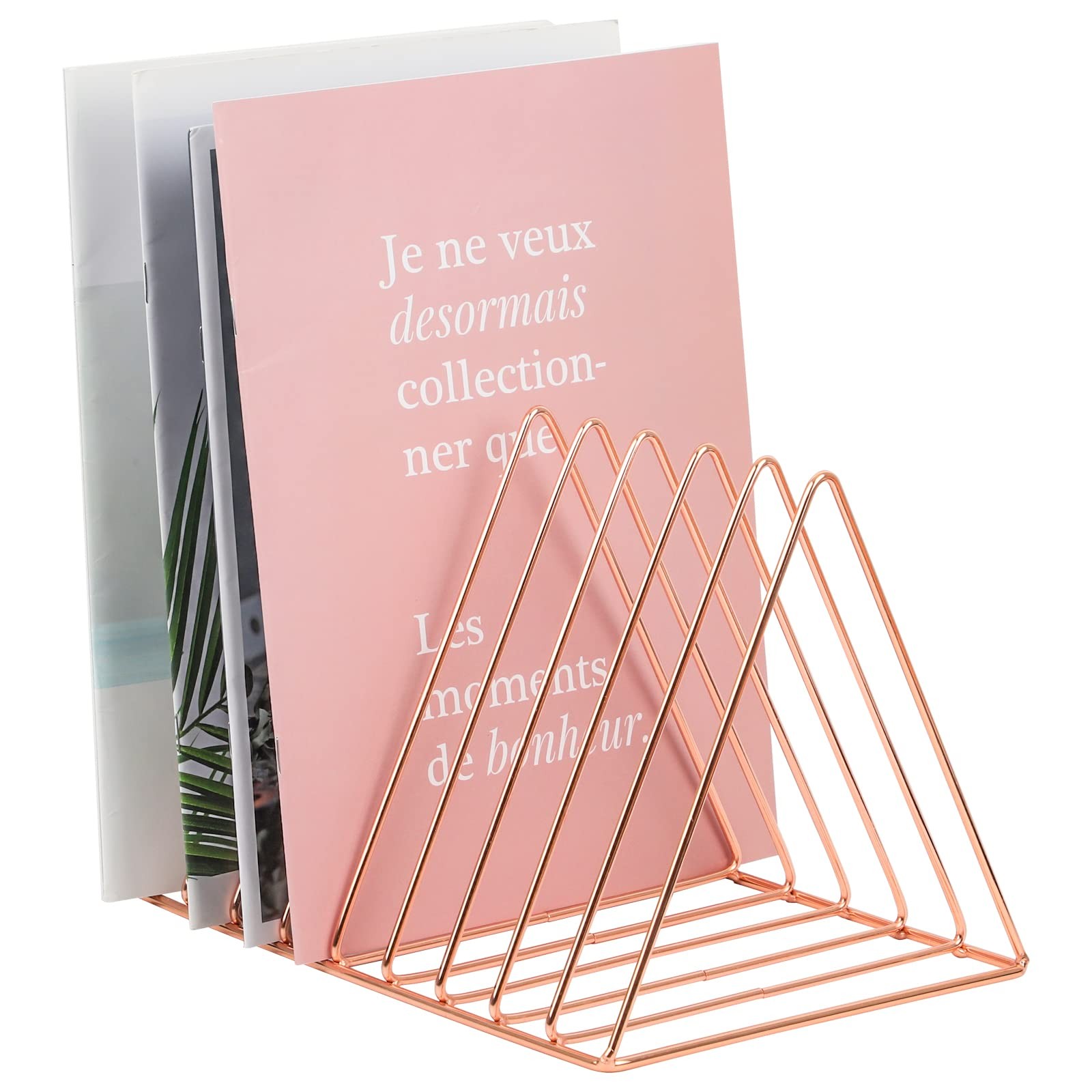 Rose Gold Magazine Holder Desktop File Sorter Organizer Triangle 9 Slot Newsp…