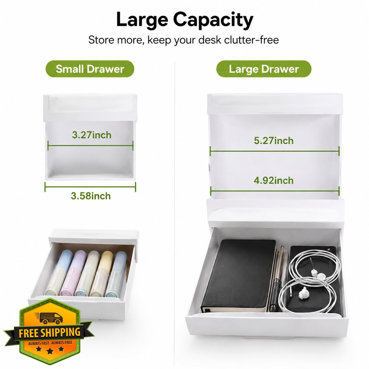 YOOUSOO 2 Pack Under Desk Drawer White