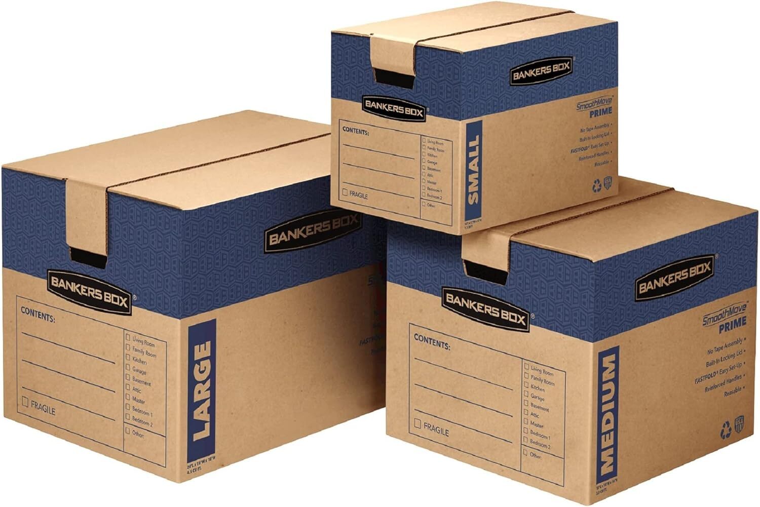 Bankers Box 6 Pack Large Prime Moving Boxes, Tape-Free FastFold 6 Pack, Kraft