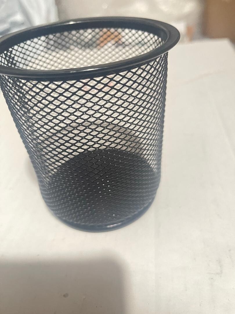 Steel Pencil Cup 4″x3 3/4″ Black Mesh rubber bottom(3D)