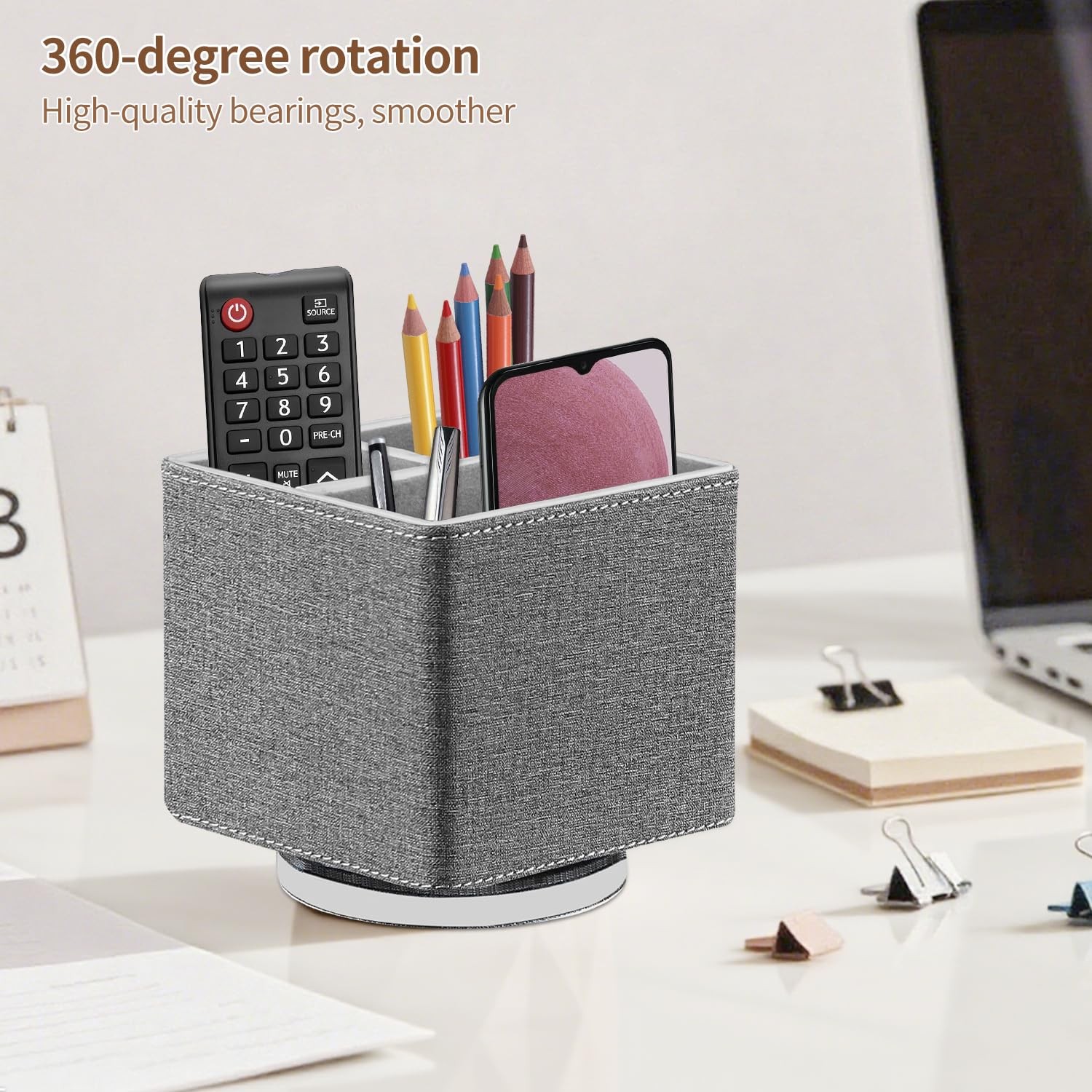 Remote Control Holder 360° Swivel TV Remote Holder for Table PU Leather Remot…