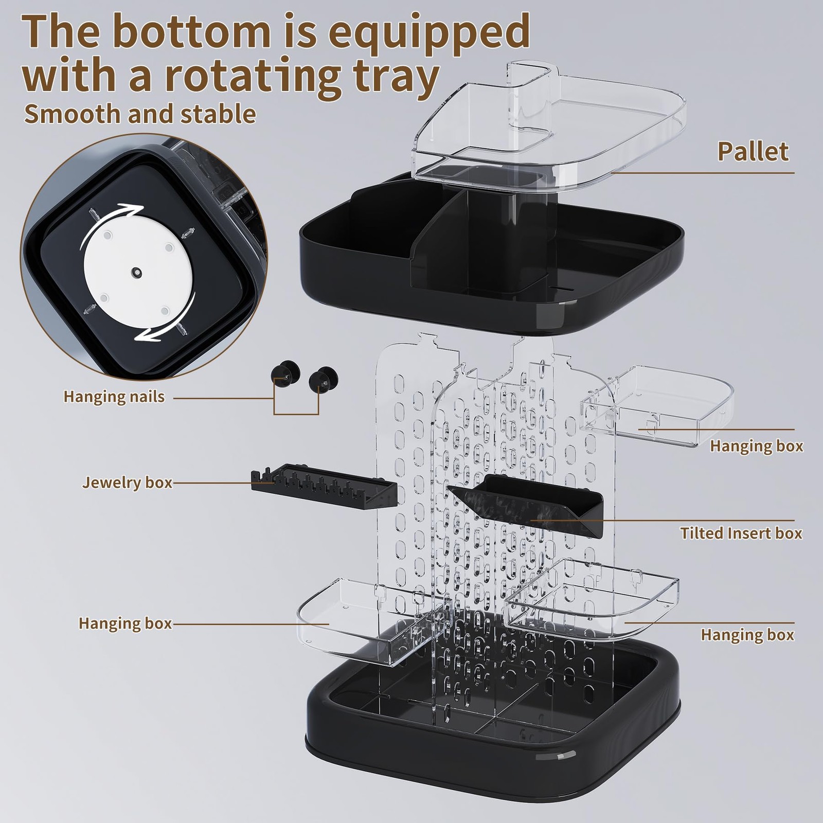 360 Rotating Make up Organizer for Vanity & Countertop, Clear Black