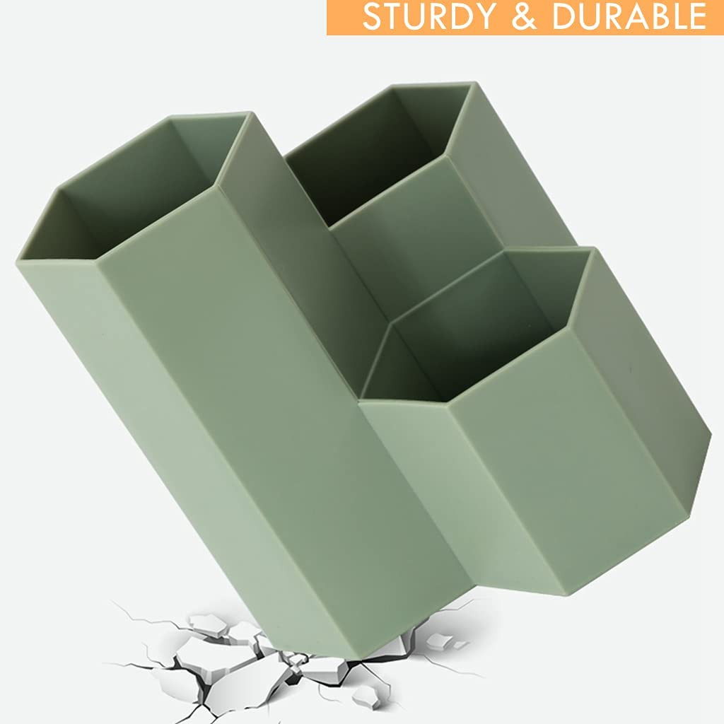 Green Triangular Pen Holder Desk Organizer Pencil Cup Office School Home