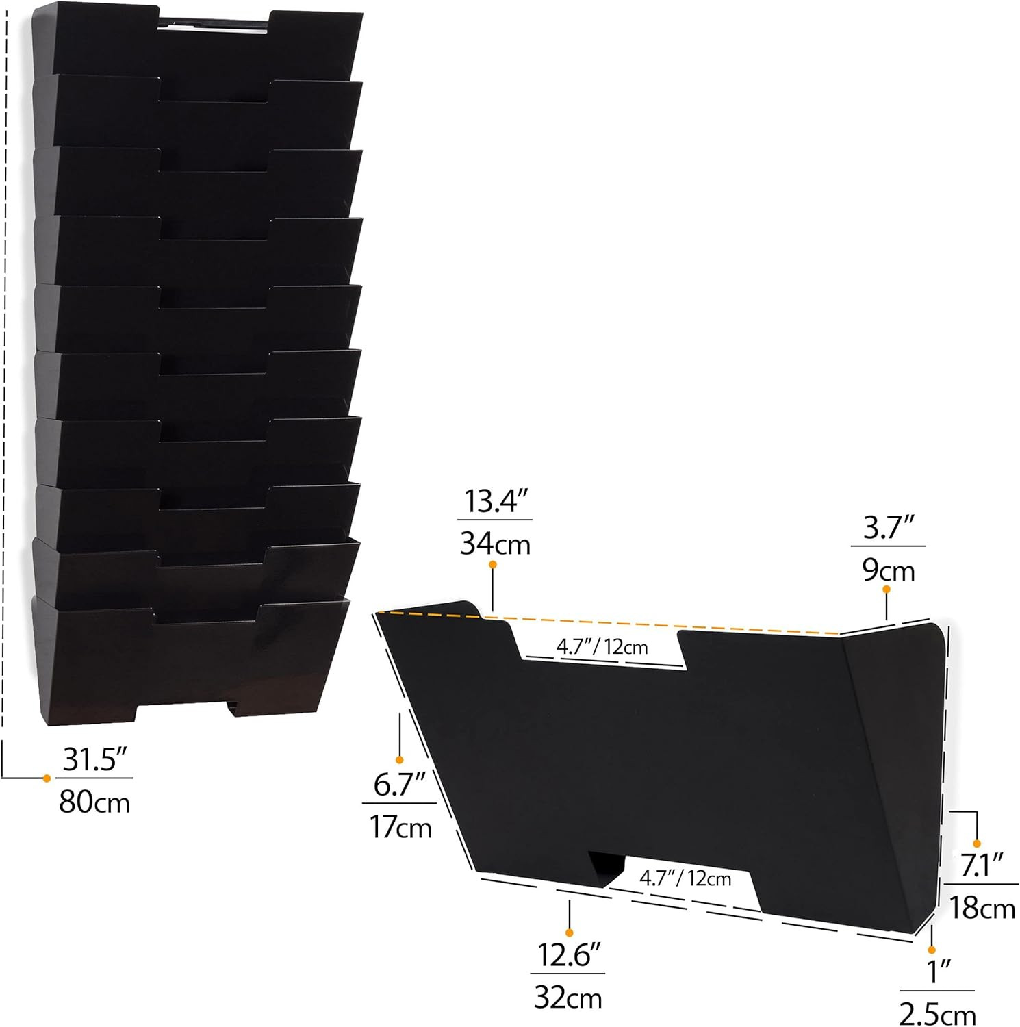 Lisbon 10-Tier Wall Mounted File Holder and Desk Organizer, Metal Black Office O