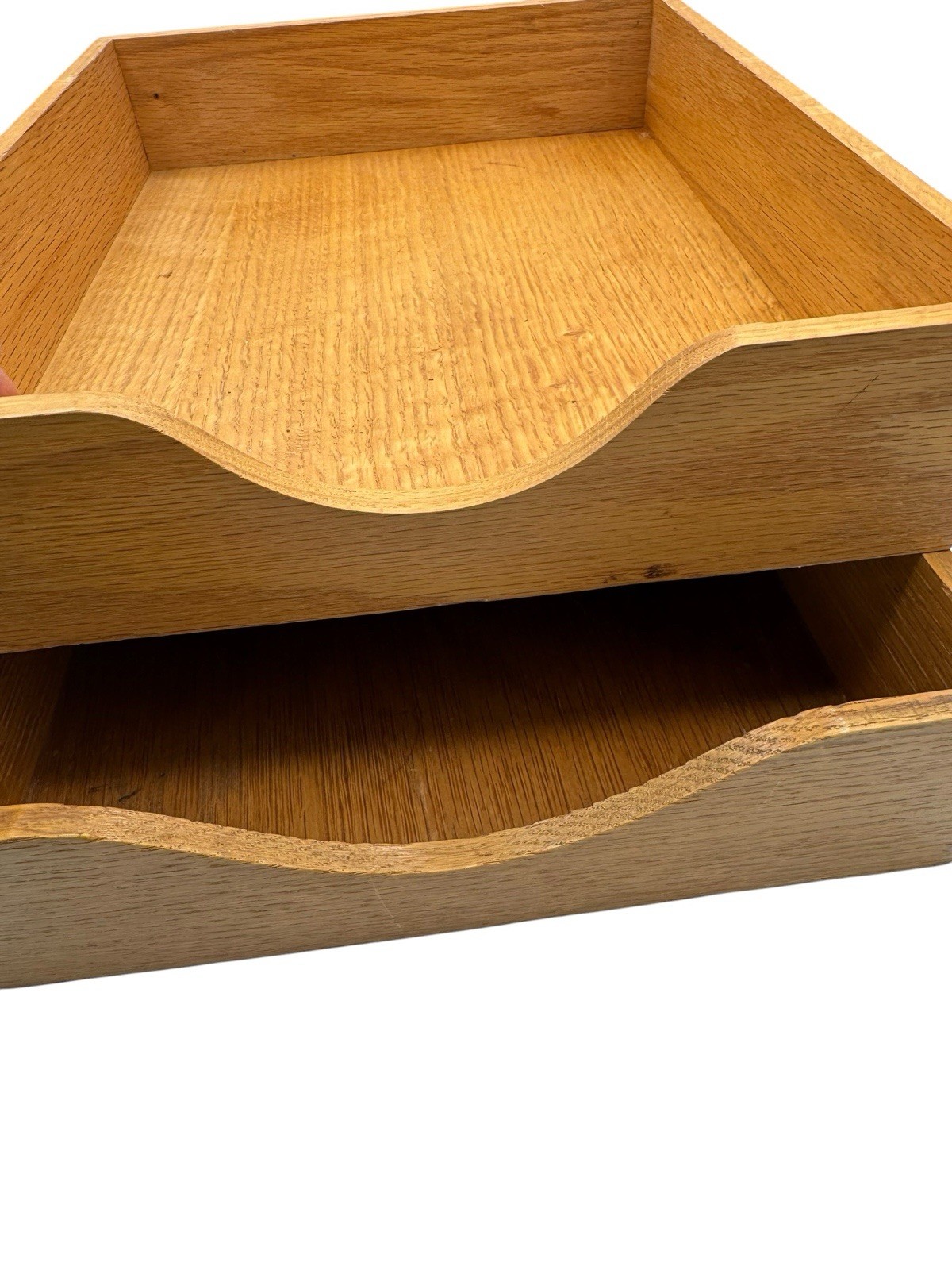 Vintage Wood Letter Trays Set of 2 Oak Dovetail Two Sizes Desk Paper Office Box