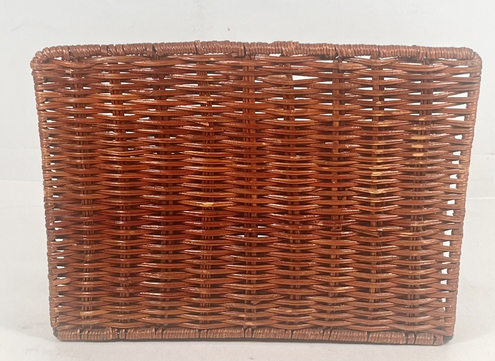 Vintage Woven Rattan Wicker 3 Compartment Letter Holder 7”x 9 1/4”