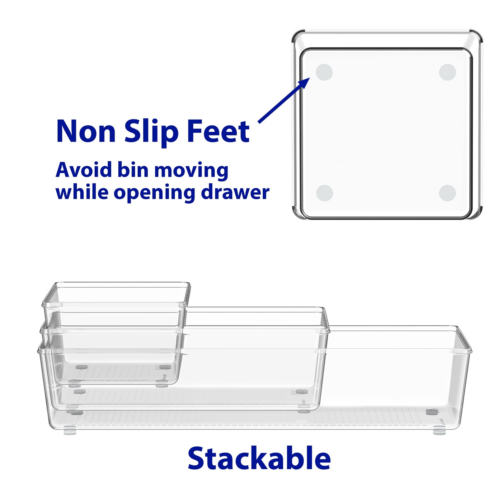 Simple Houseware Clear Drawer Organizer for Office Bin Assorted Sizes,