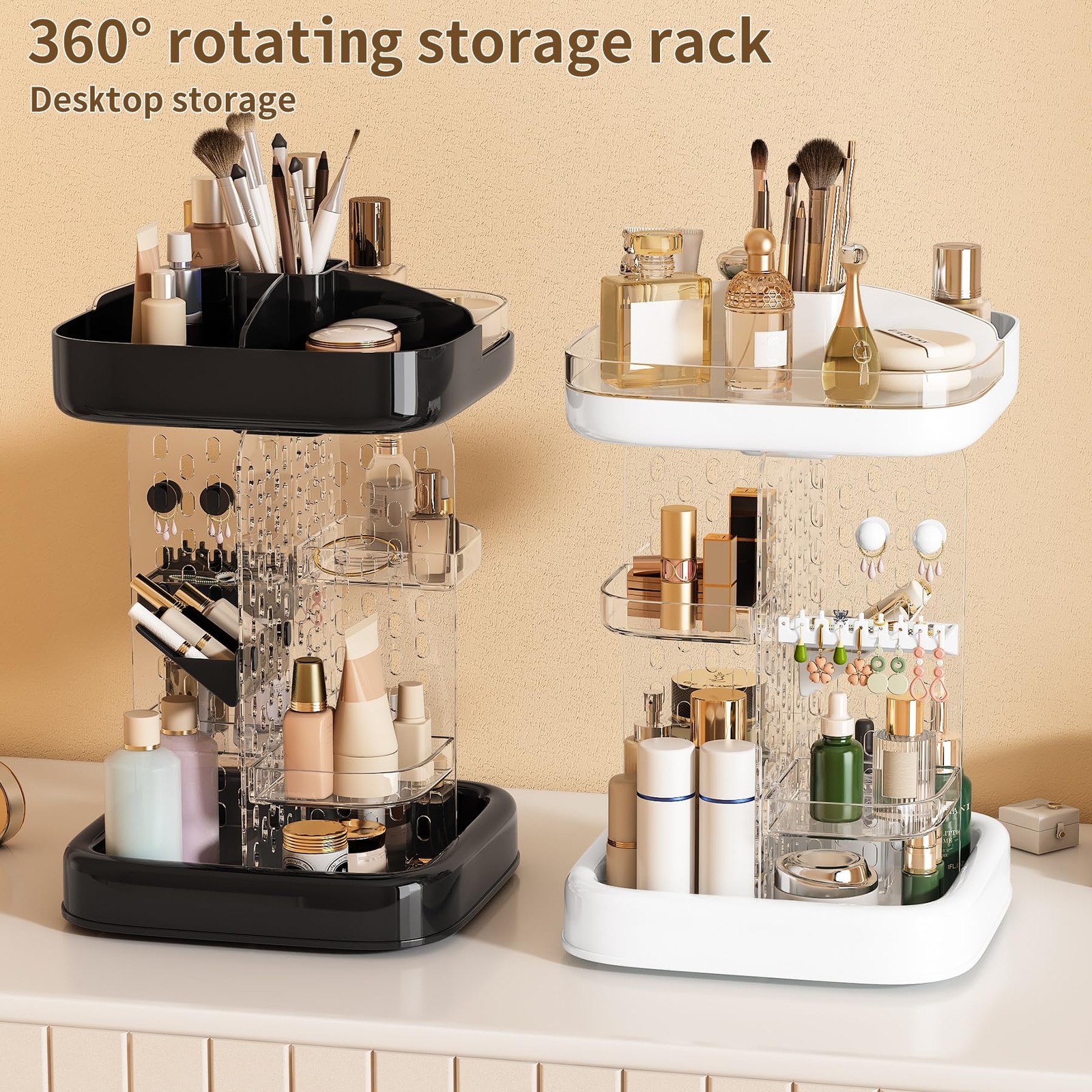 360 Rotating Make up Organizer for Vanity & Countertop, Clear Black
