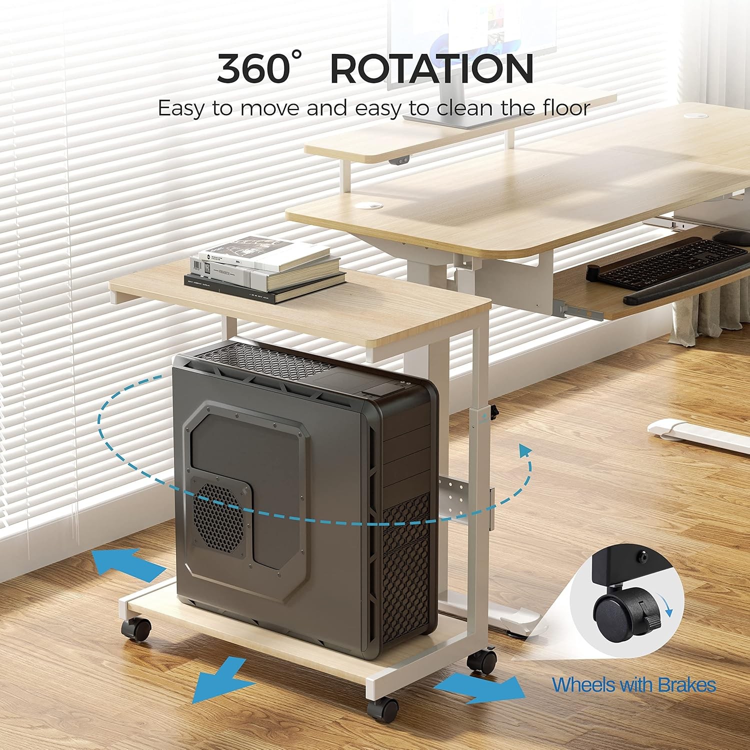 EUREKA ERGONOMIC PC Stand Computer Cart, Height Adjustable Tower Maple