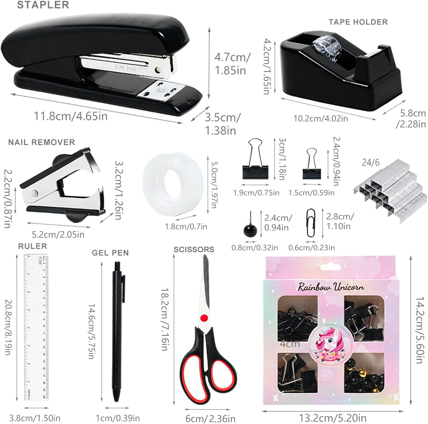 Black Desk Organizer Set with Pen Holder and Essential Office Supplies