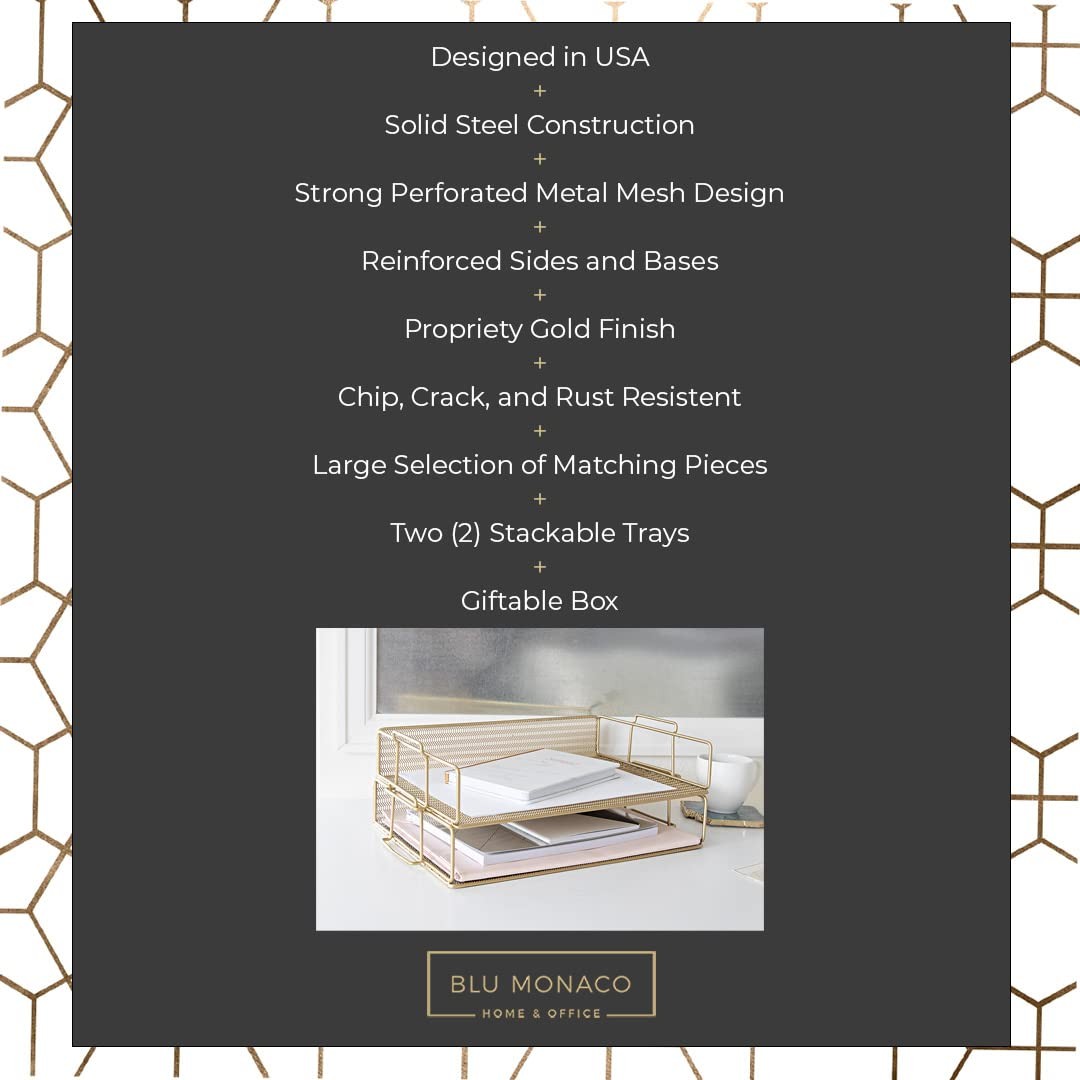 | Paper Tray Stackable Gold Mesh Set of 2 | Stackable File Trays for Desk Org…