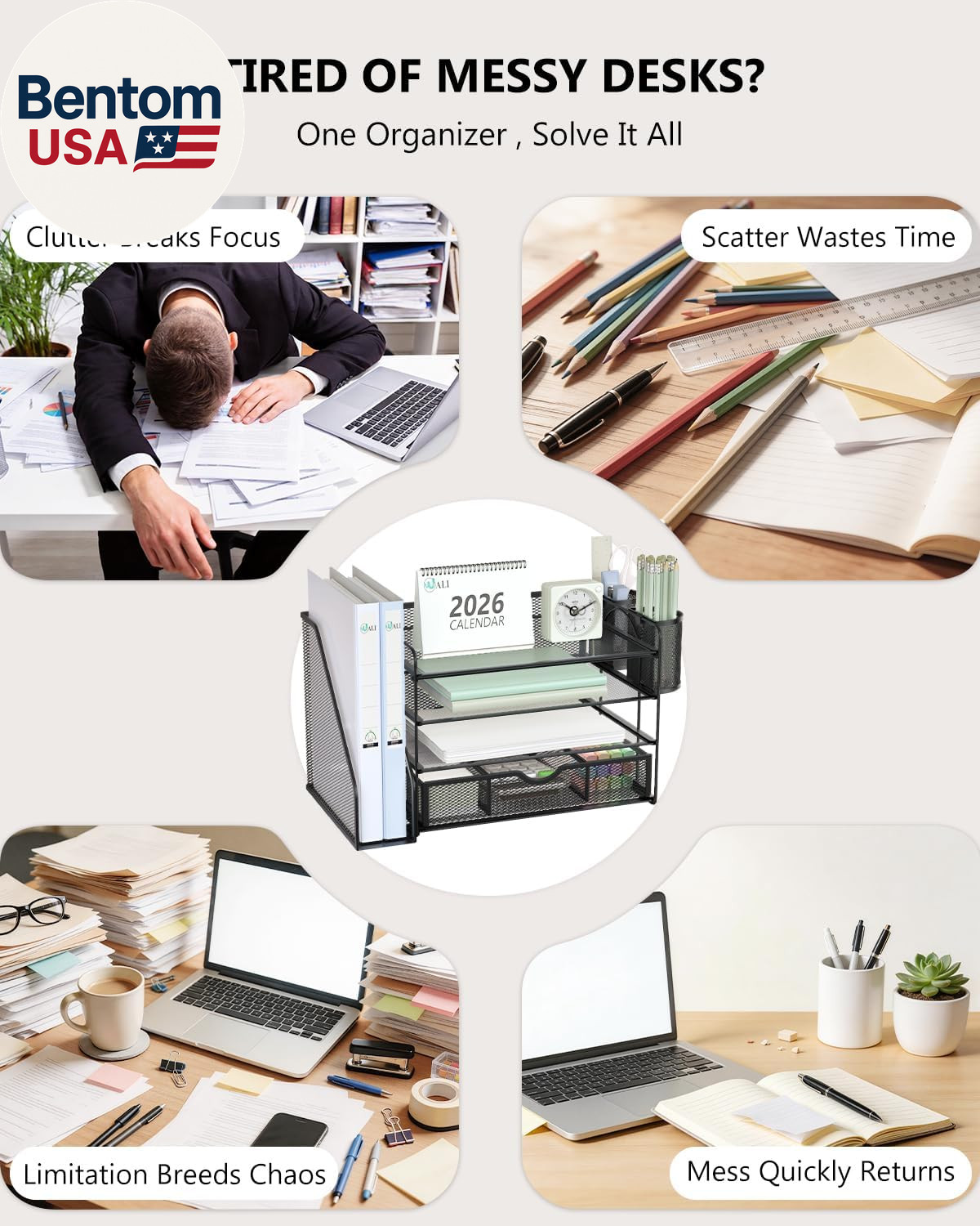 Desk File Organizer, 4 Tier Desktop Paper Letter Tray Organizer with Drawer and