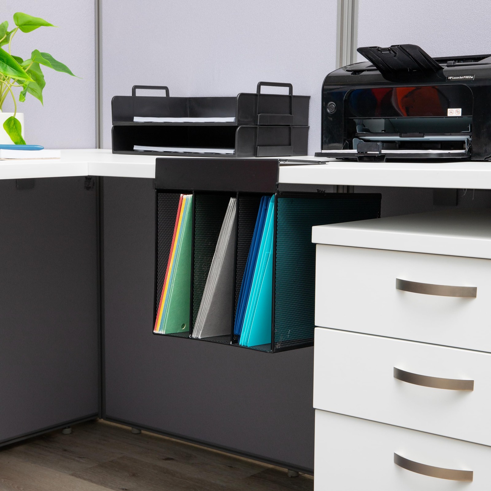 Mind Reader Slide-On Under Desk File Organizer, No Tools Vertical, Black