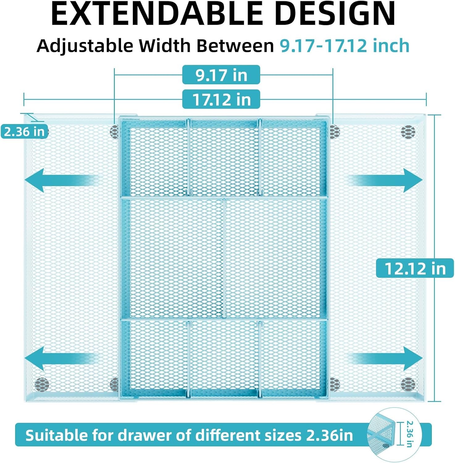 Expandable Desk Drawer Organizer, Mesh Drawer Organizer Tray with 10 Compartment
