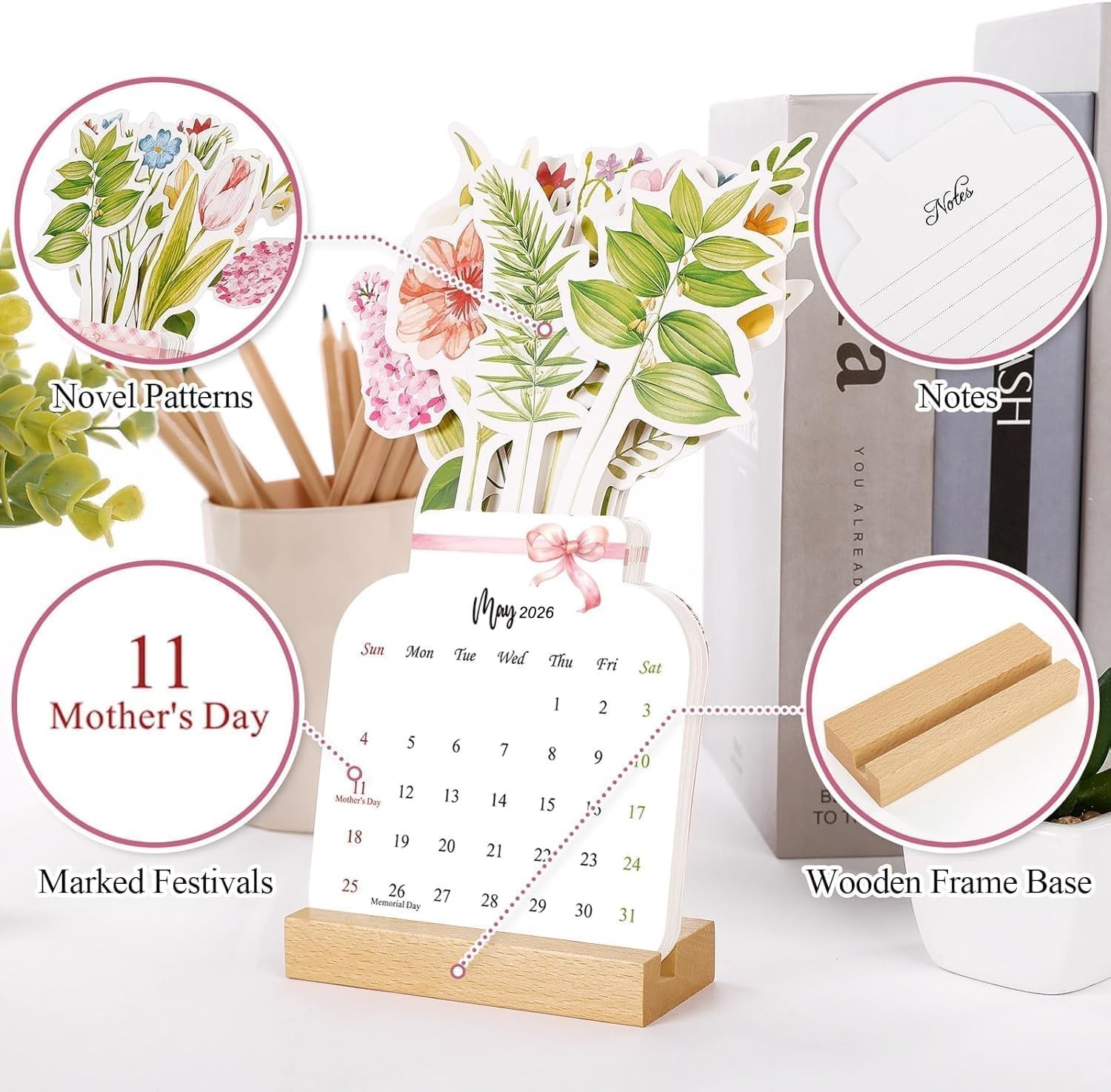 floral desk calendar 2026,floral calendar,Small Desk Calendar,Mini 1PC
