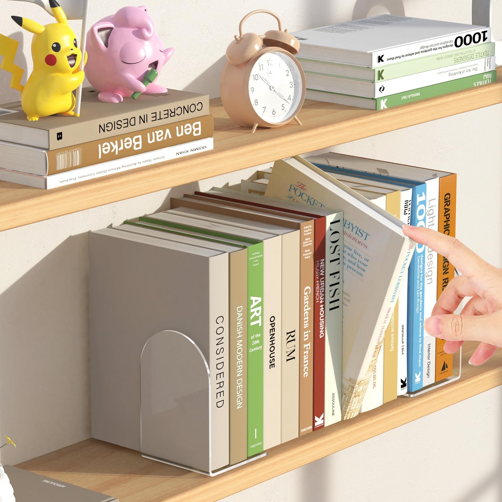 4 Pcs Acrylic Bookends, Clear Book Ends for Heavy Books, 4 Pack,