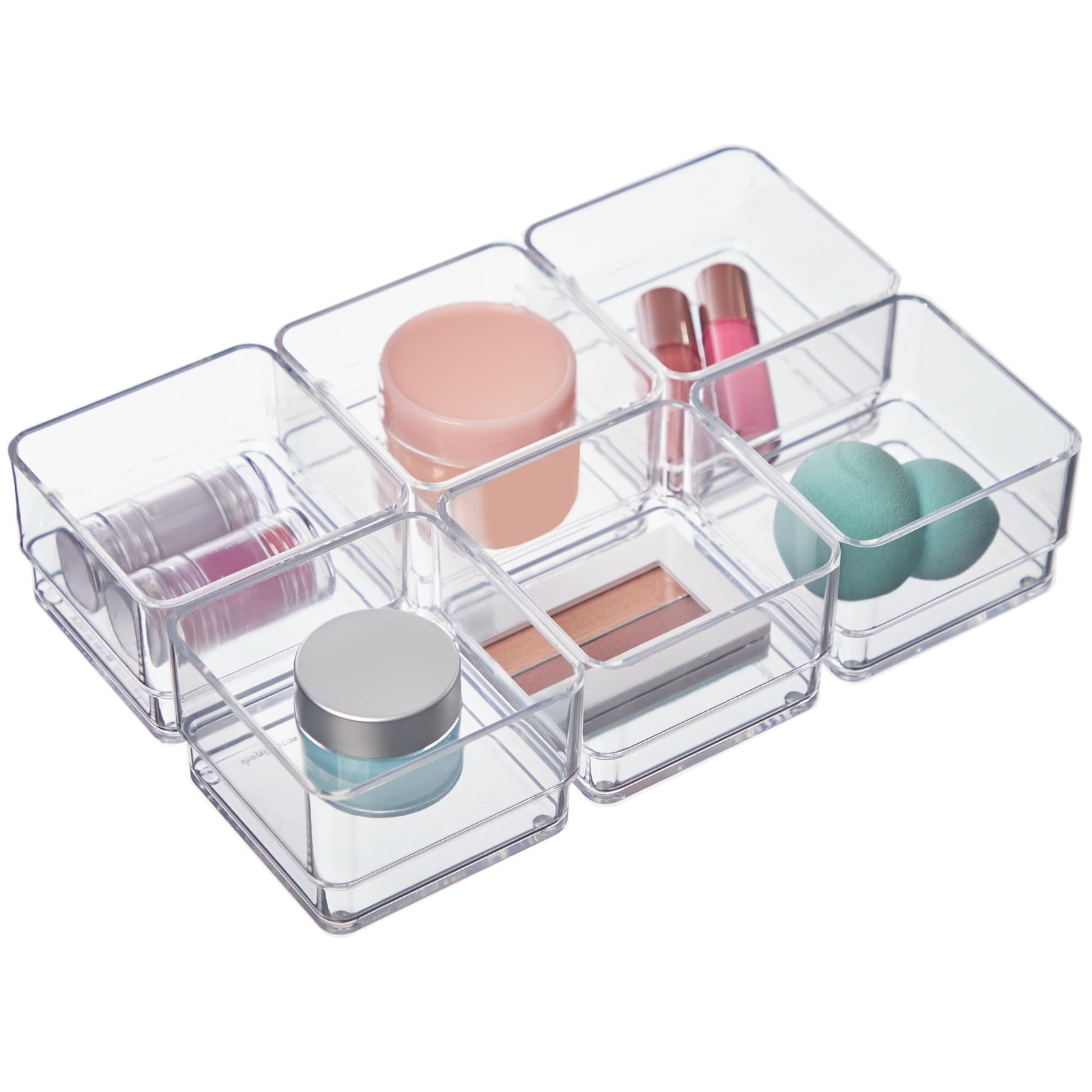 SimpleSort 6-Piece Stackable Clear Drawer Organizer Set | 3″ x 3″ x 2″ Square…