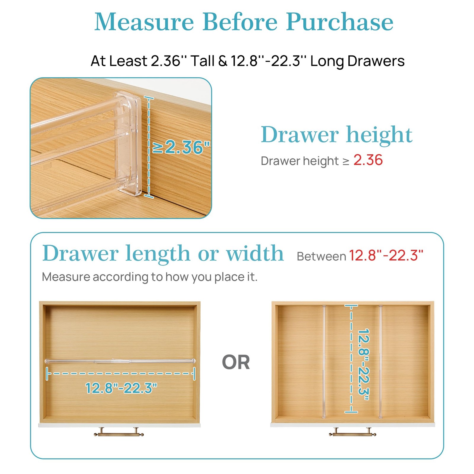 Vtopmart 2.36” Drawer Dividers with Short-2.36″ Inserts, Clear
