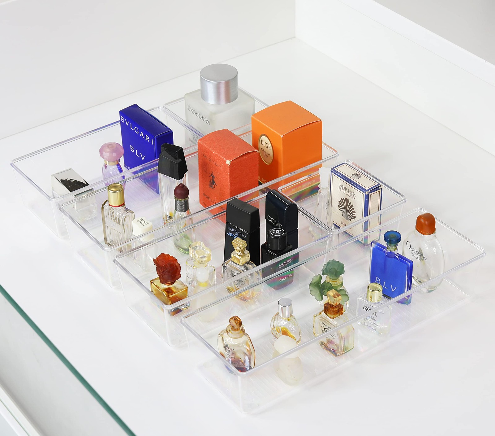 Simple Houseware Clear Drawer Organizer for Office Bin Assorted Sizes,