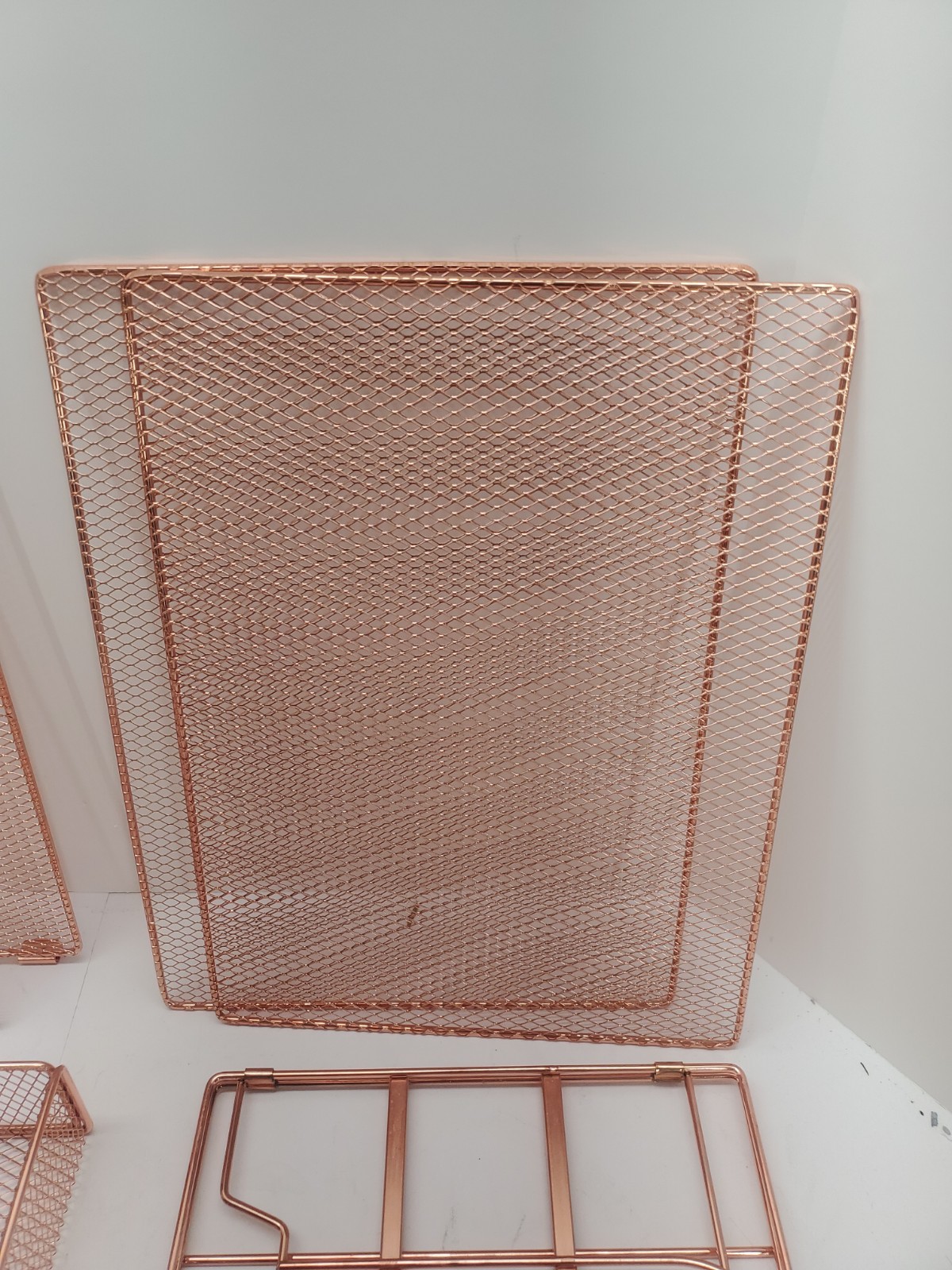 Desk Organizer with File Holder 4 Tier Trays Drawer Pen Holders Rose Gold