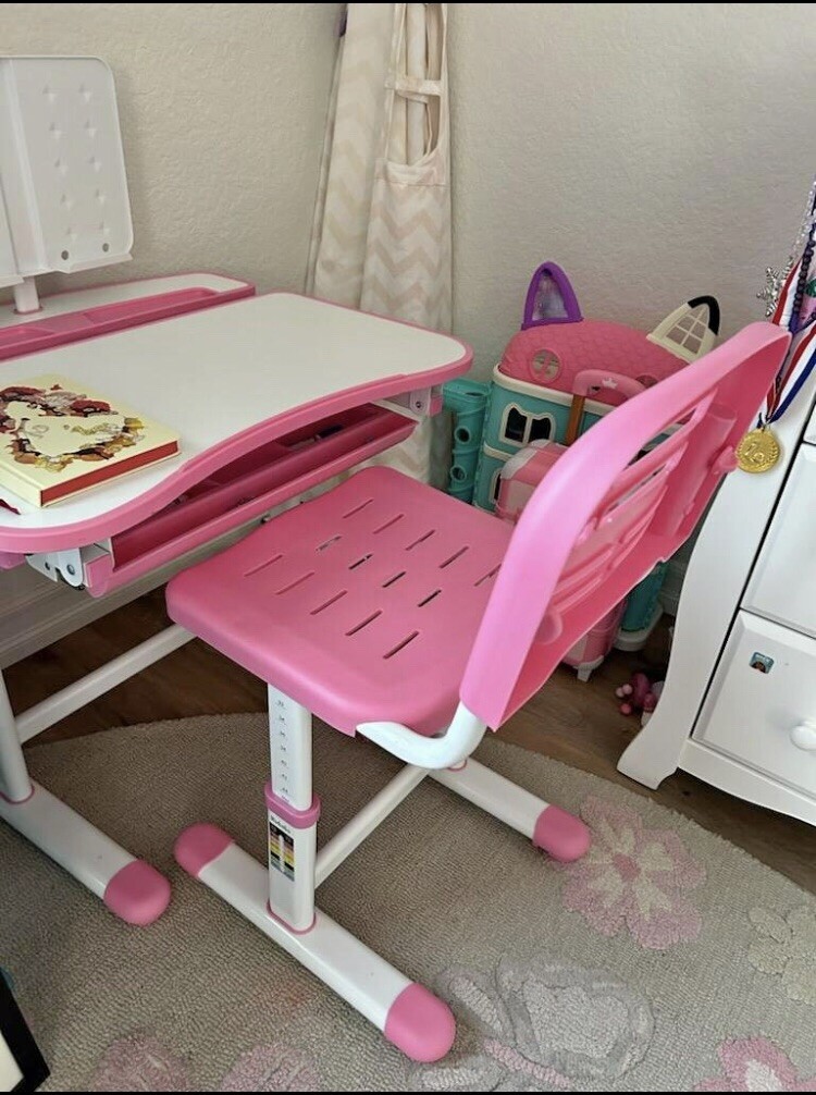 Kids Functional Desk and Chair Set, Ergonomic Height Adjustable Children School