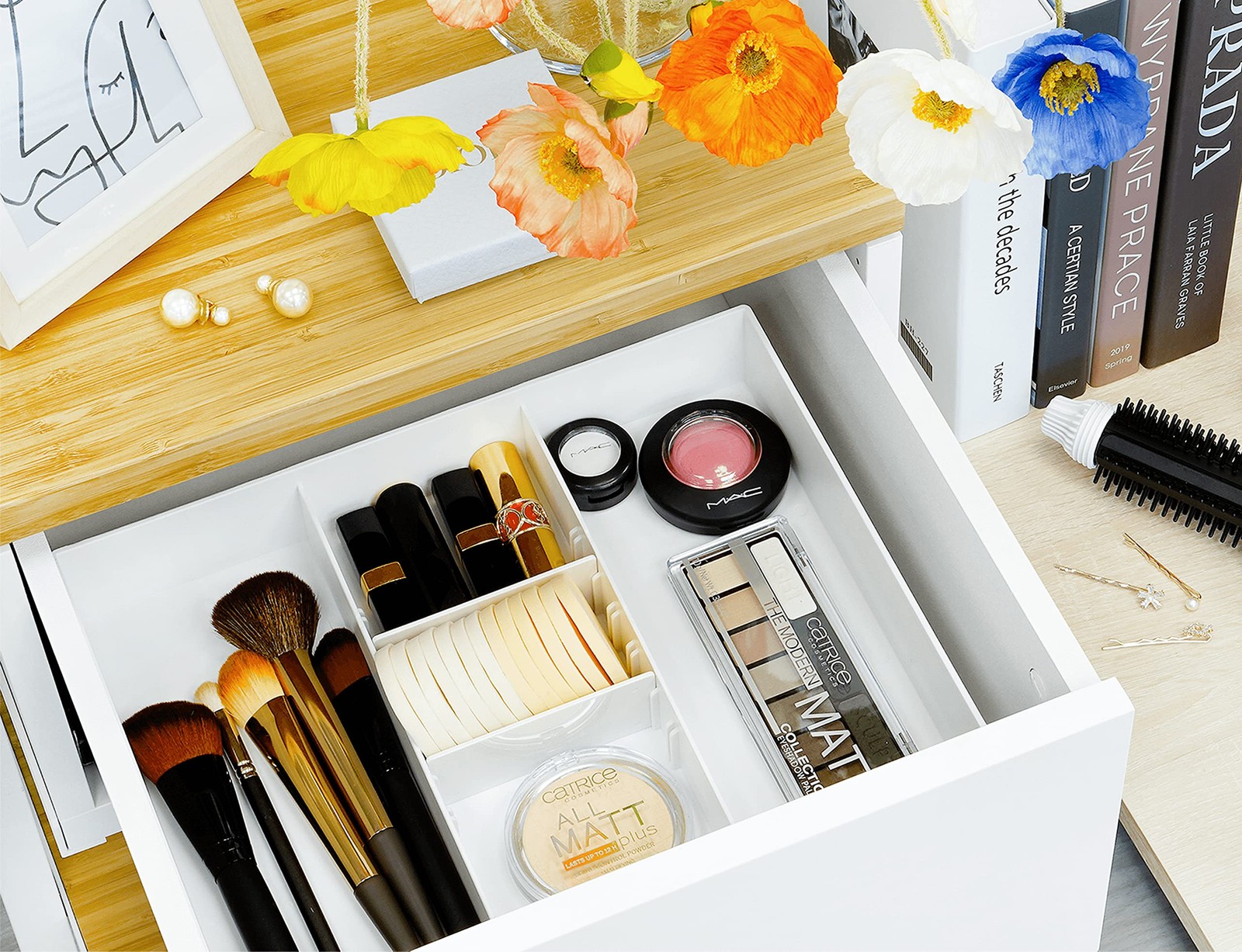2PK – 3 Slot Drawer Organizer with Two Adjustable Dividers – 5 Compartments D…