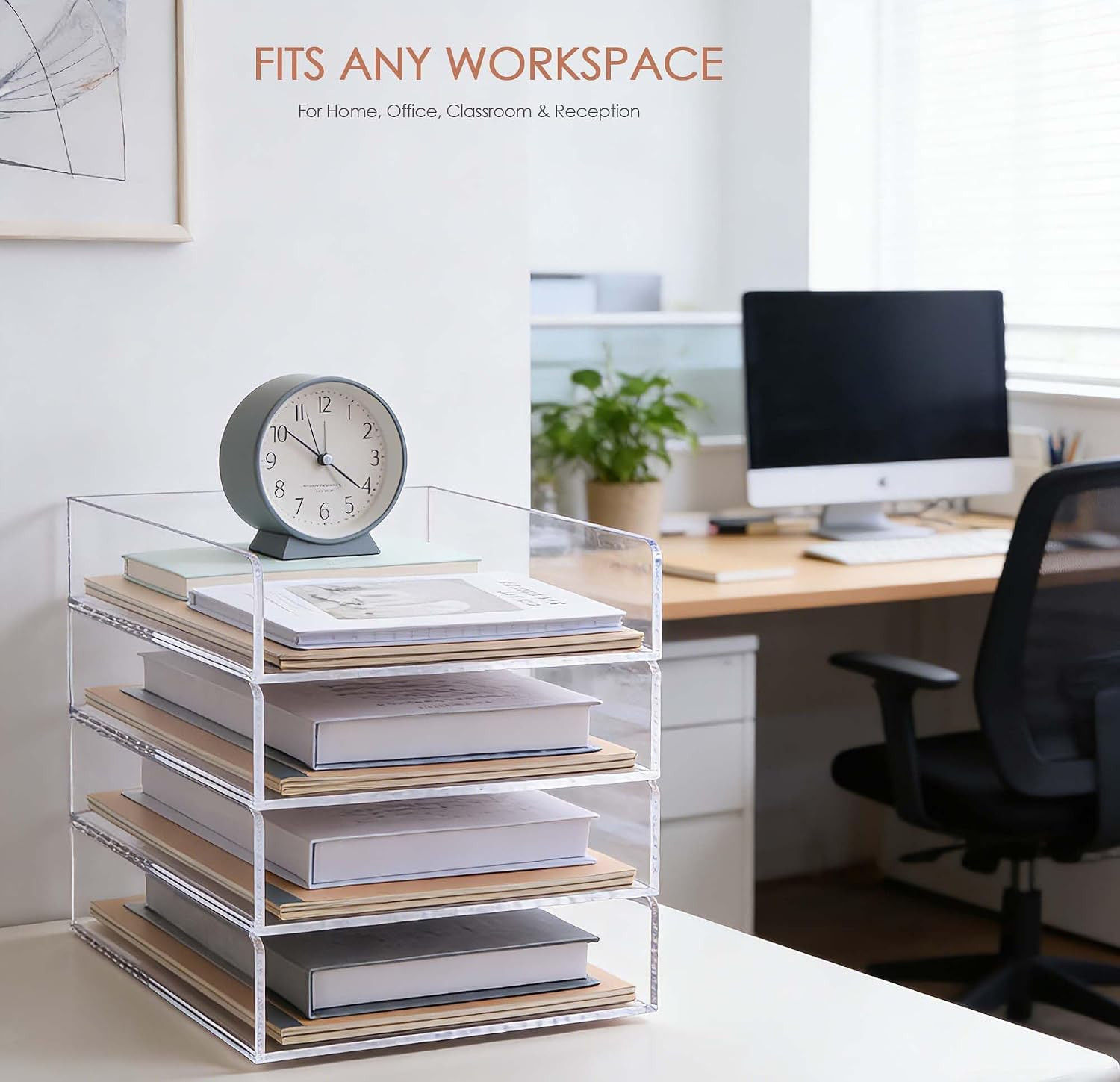 SANRUI 4 Tier Stackable Acrylic Letter Tray, 5mm Thick Clear Desk File Organizer