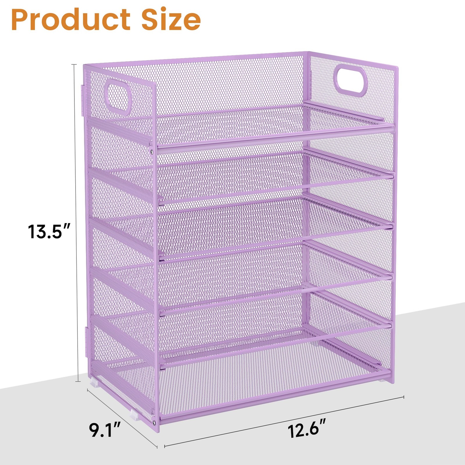 6~Tier Purple Mesh Paper Tray Organizer with Handle, Stackable Desk Organizer